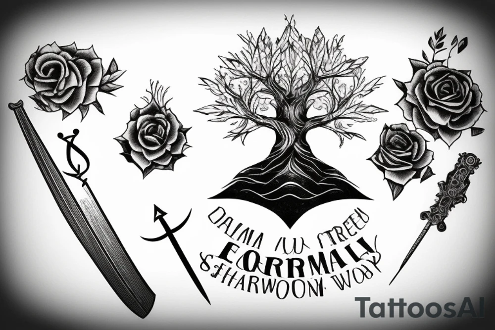 Equality, Karma, Tree and a Sword, forearm tattoo idea