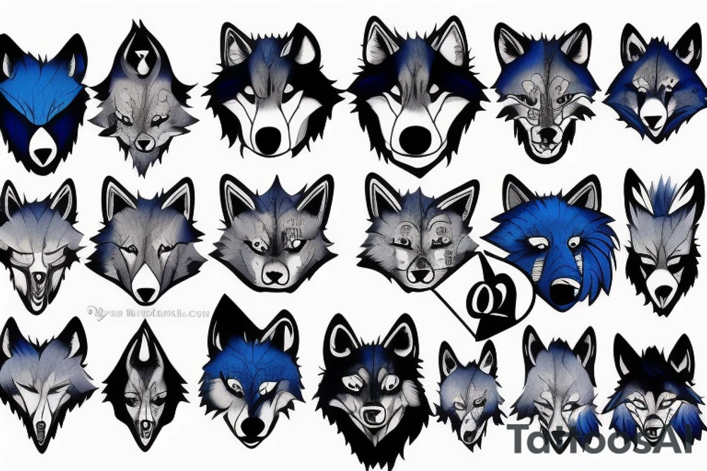 Blue and black Furry Wolf tattoo idea