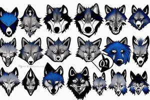 Blue and black Furry Wolf tattoo idea