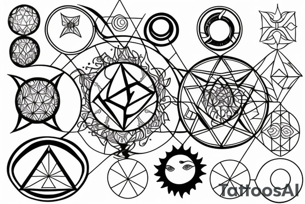 Sacred geometry with sun and moon tattoo idea