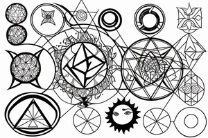 Sacred geometry with sun and moon tattoo idea