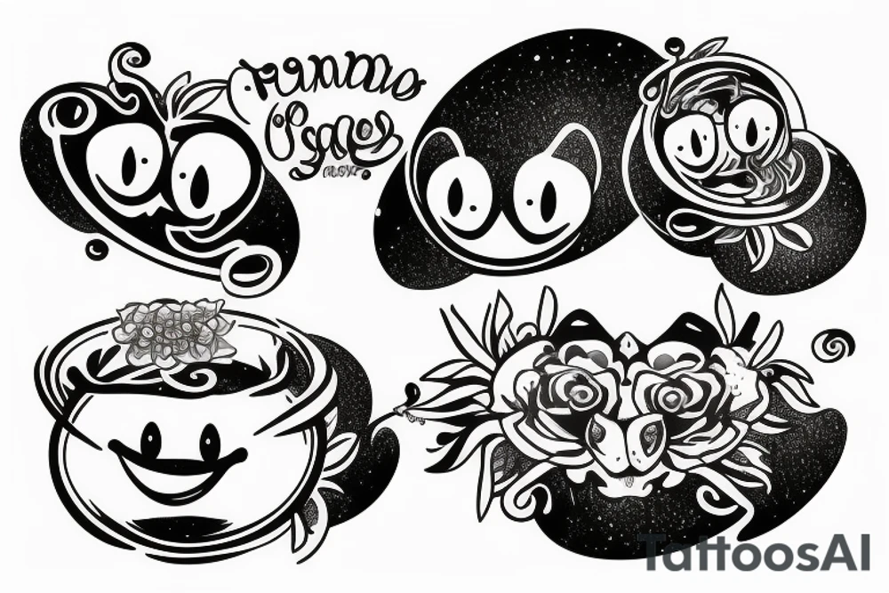 Pan with two eggs with smiles tattoo idea