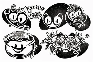 Pan with two eggs with smiles tattoo idea