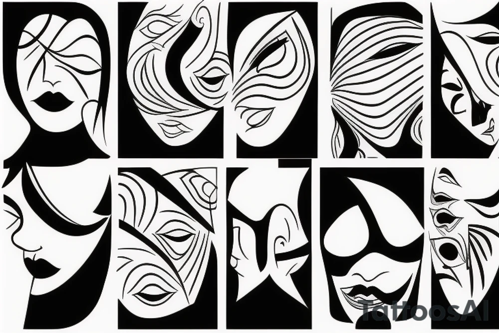 Abstract face thin line tattoo idea