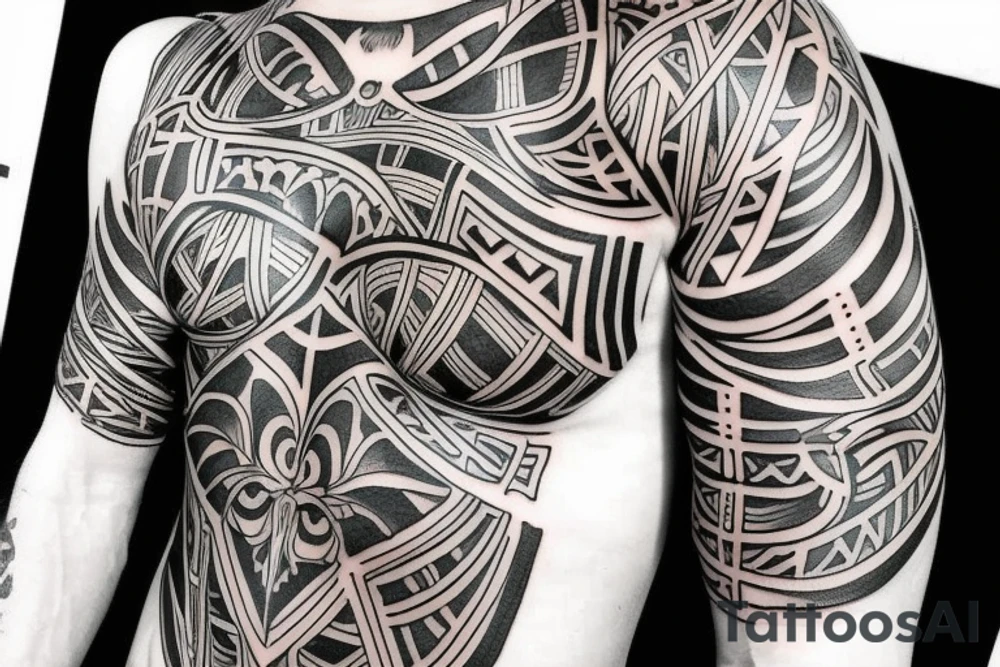 neo grunge gothic tribal symmetric chest tattoo tattoo idea