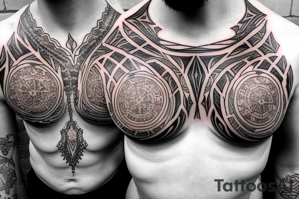 neo grunge gothic tribal symmetric chest tattoo tattoo idea