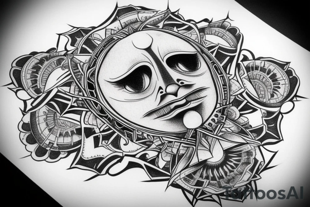 normal looking alien meditating that's symmetric and realistic tattoo idea