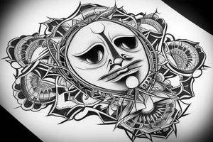 normal looking alien meditating that's symmetric and realistic tattoo idea