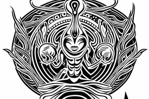 normal looking alien meditating that's symmetric and realistic tattoo idea