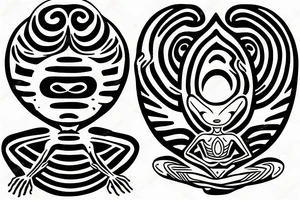 normal looking alien meditating that's symmetric and realistic tattoo idea