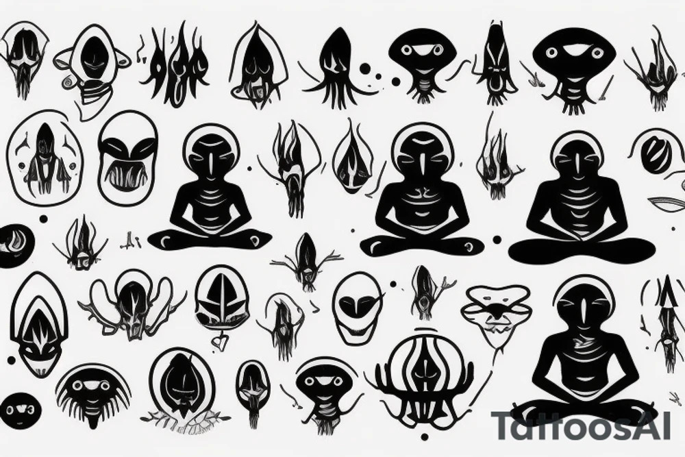 normal looking alien meditating that's symmetric and realistic tattoo idea normal looking alien meditating that's symmetric and realistic tattoo idea