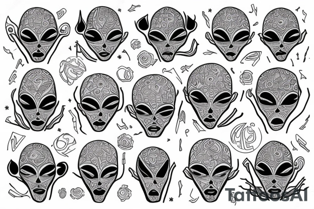 normal looking alien meditating that's symmetric and realistic tattoo idea