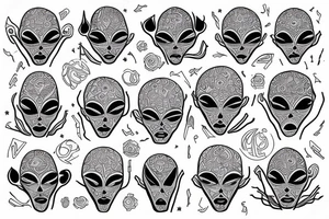 normal looking alien meditating that's symmetric and realistic tattoo idea