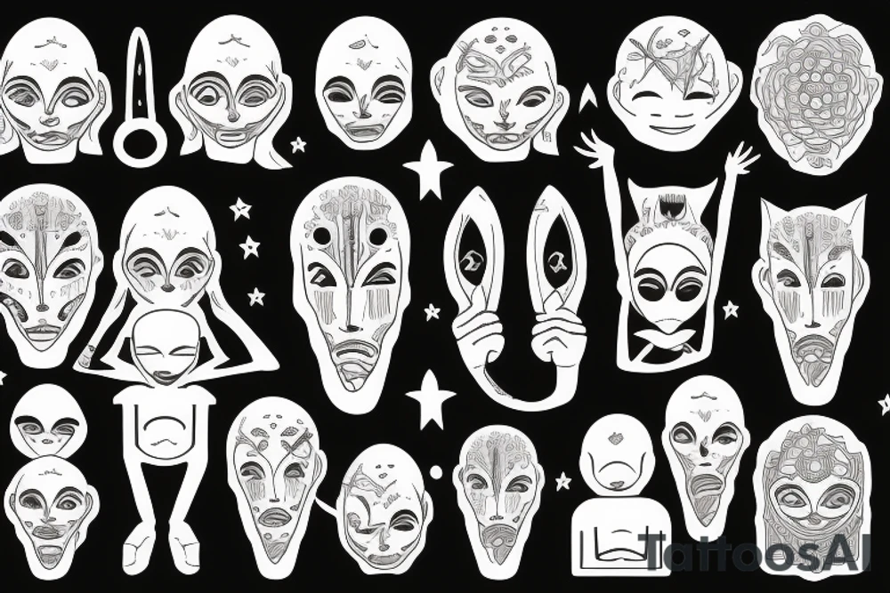 full body of normal looking alien meditating that's symmetric and realistic tattoo idea