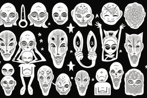 full body of normal looking alien meditating that's symmetric and realistic tattoo idea