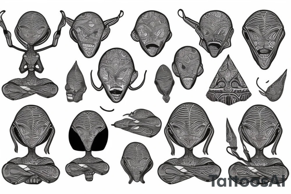 full body of normal looking alien meditating that's symmetric and realistic tattoo idea