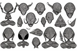 full body of normal looking alien meditating that's symmetric and realistic tattoo idea
