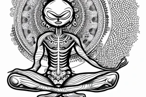 full body of classic looking alien meditating that's symmetric not much detail tattoo idea