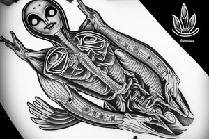 full body of alien meditating that's symmetric not much detail tattoo idea