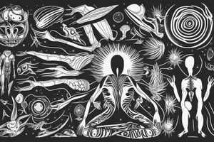 full body of alien meditating that's symmetric not much detail tattoo idea