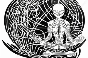 full body of alien meditating that's symmetric not much detail tattoo idea