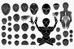 simple full body alien meditating that's symmetric tattoo idea