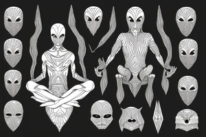 simple full body alien meditating that's symmetric tattoo idea