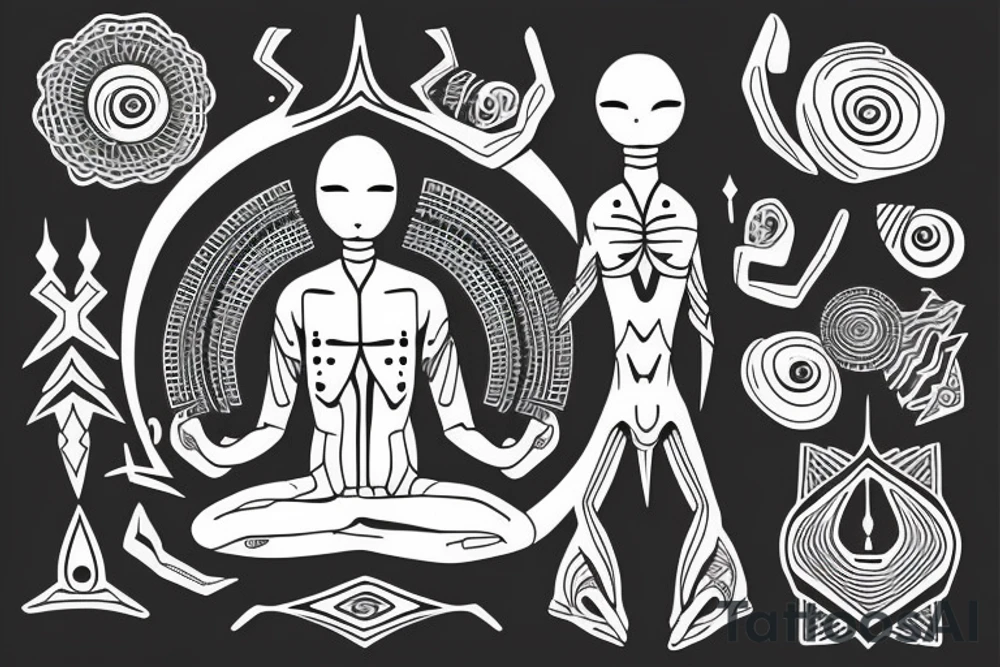 simple full body alien meditating that's symmetric tattoo idea