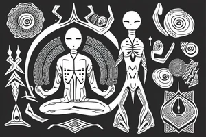 simple full body alien meditating that's symmetric tattoo idea