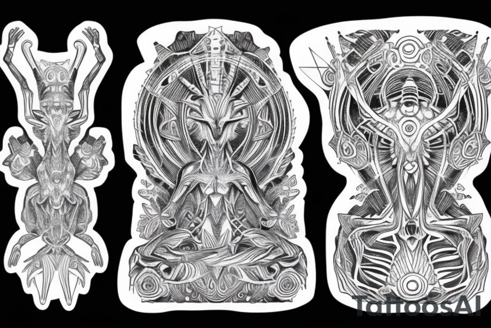 simple full body alien meditating that's symmetric tattoo idea