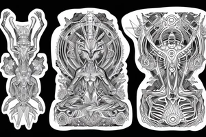 simple full body alien meditating that's symmetric tattoo idea