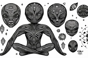 simple full body alien meditating that's symmetric tattoo idea
