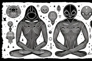 simple full body alien meditating that's symmetric tattoo idea