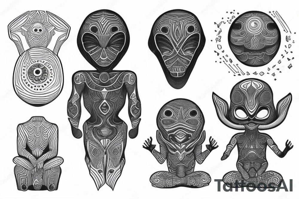 simple full body alien meditating that's symmetric tattoo idea