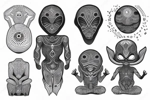 simple full body alien meditating that's symmetric tattoo idea