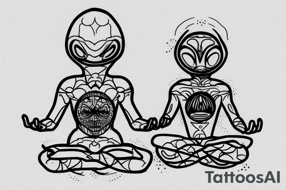 simple full body alien meditating that's symmetric tattoo idea