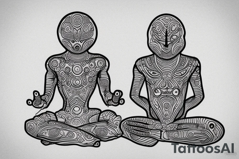 simple full body alien meditating that's symmetric tattoo idea