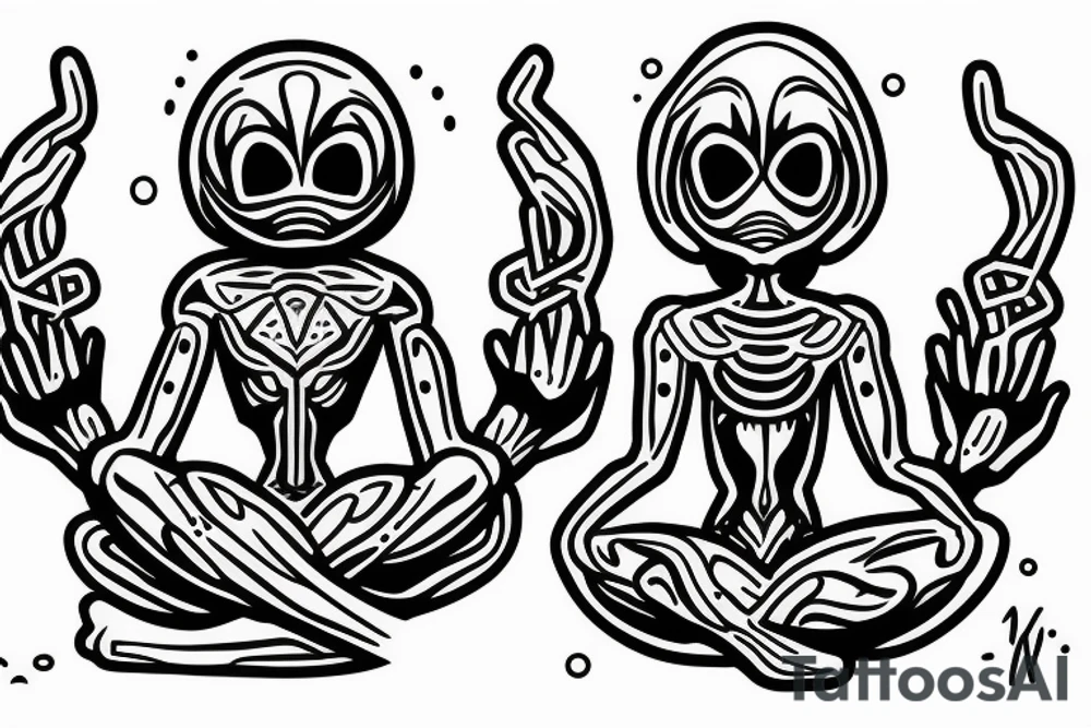 simple full body alien meditating that's symmetric tattoo idea