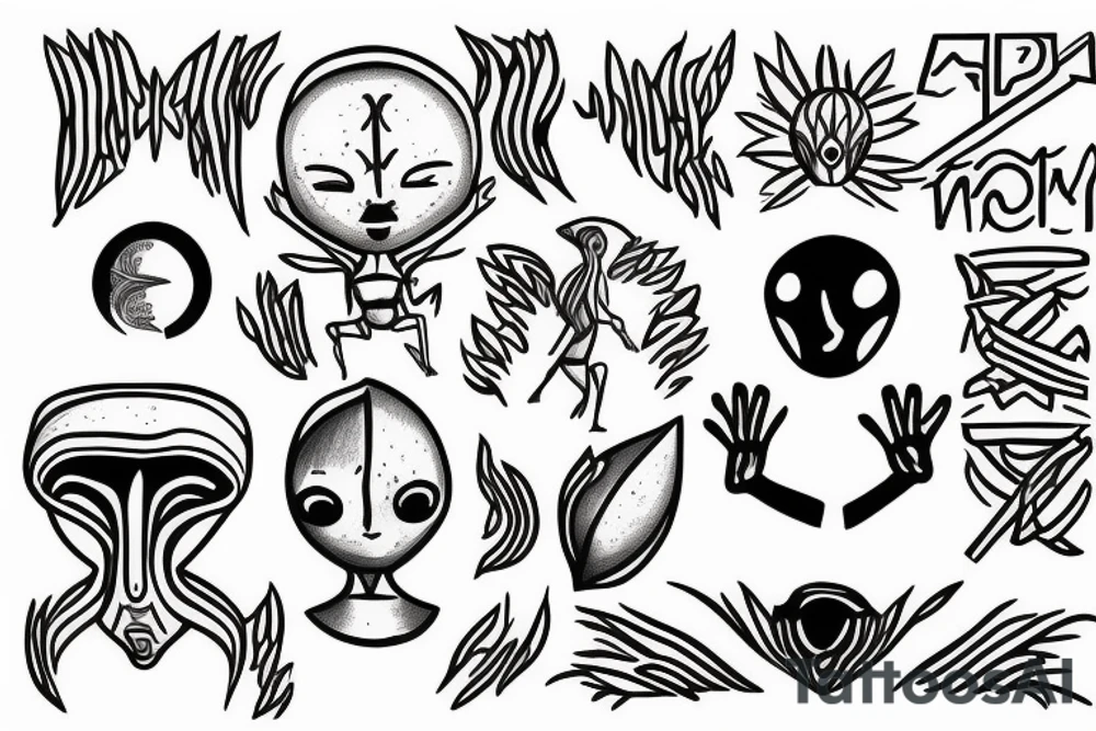 simple full body alien meditating that's symmetric tattoo idea