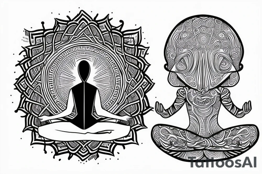 simple full body alien meditating that's symmetric tattoo idea