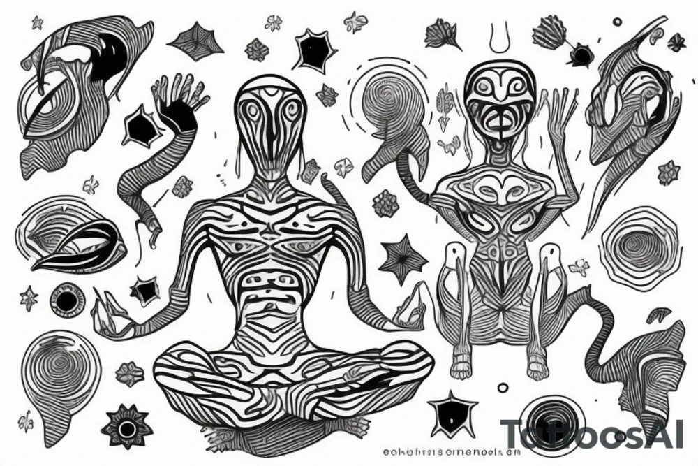 simple full body alien meditating that's symmetric tattoo idea