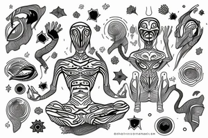 simple full body alien meditating that's symmetric tattoo idea
