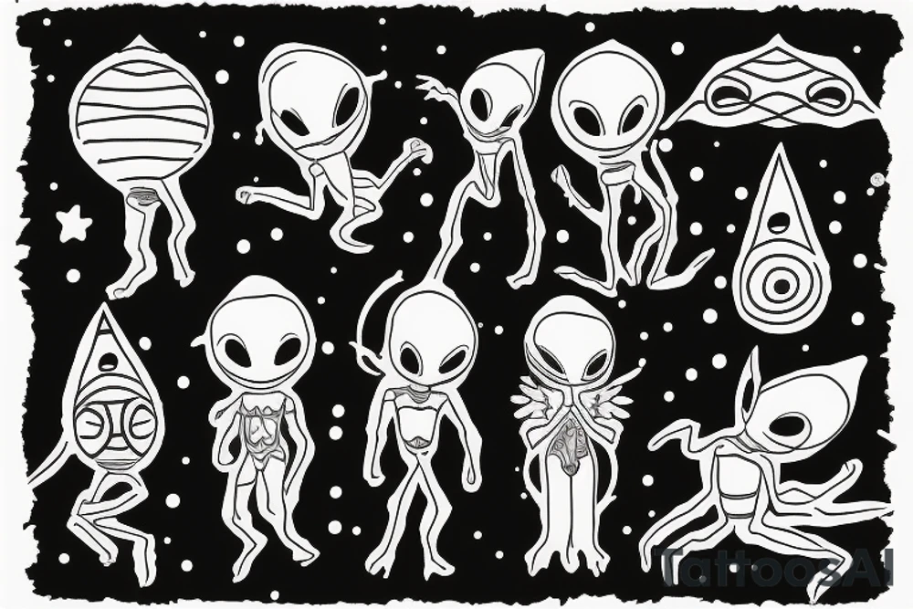 simple full body alien meditating that's symmetric tattoo idea