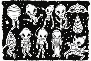 simple full body alien meditating that's symmetric tattoo idea