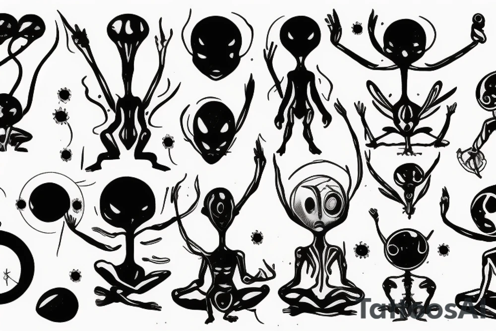 simple full body alien meditating tattoo idea