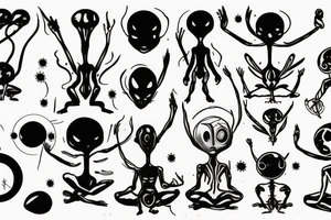 simple full body alien meditating tattoo idea
