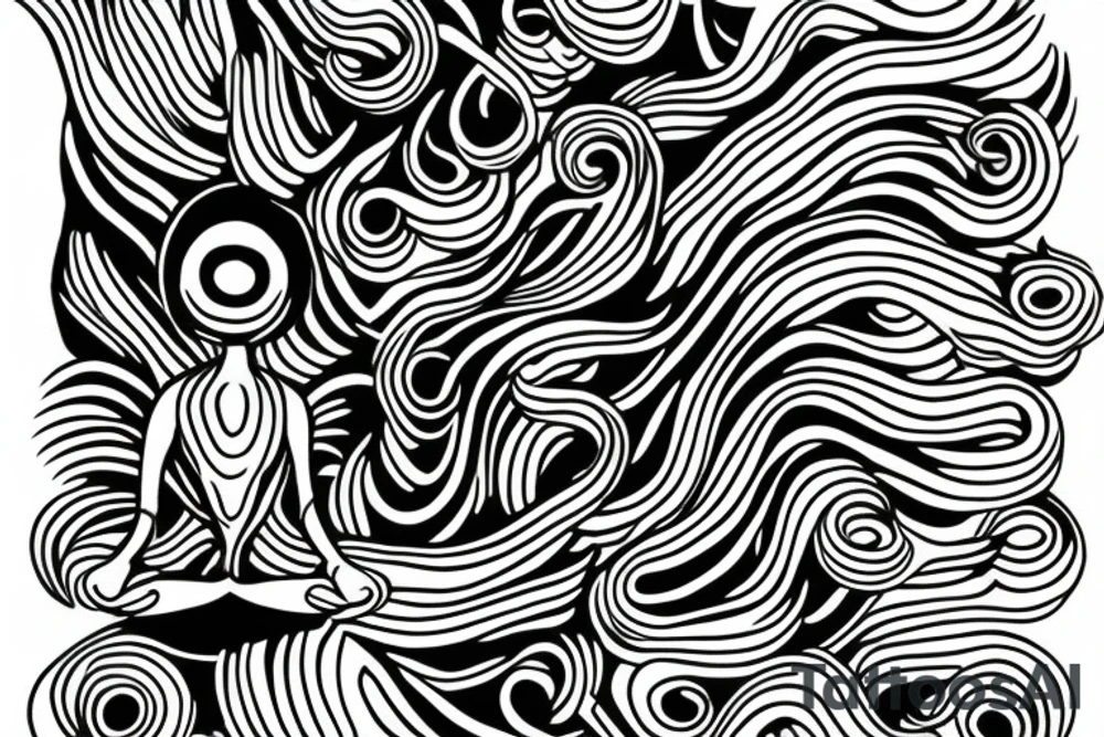 simple full body alien meditating line work tattoo idea