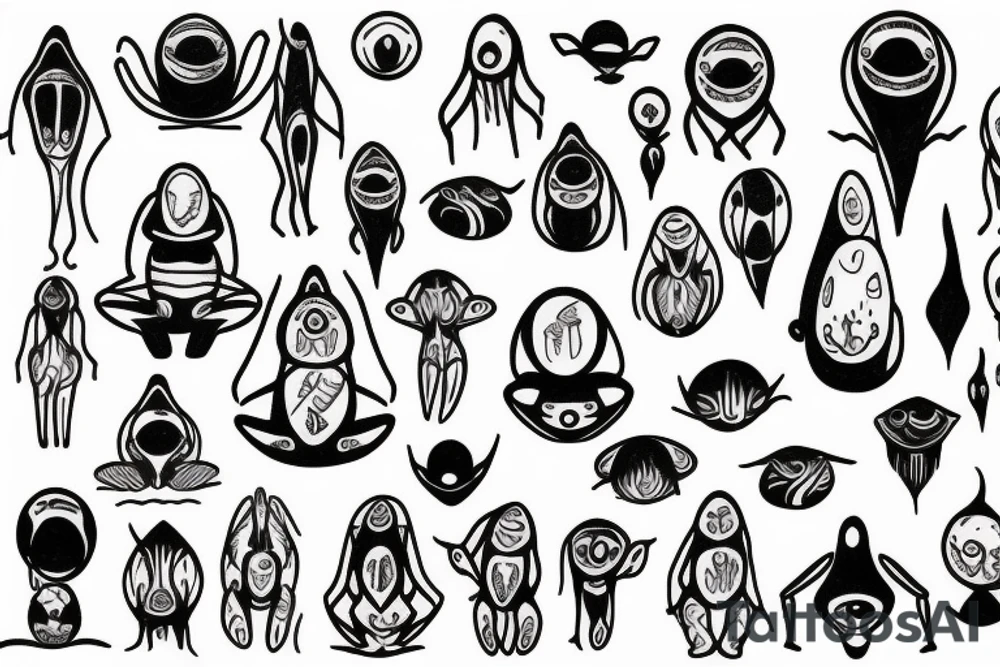 simple full body alien meditating line work tattoo idea