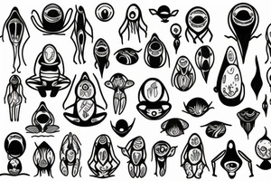 simple full body alien meditating line work tattoo idea