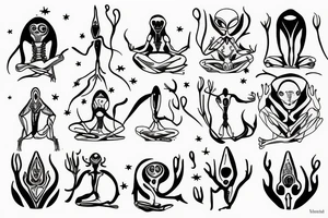 simple full body alien meditating line work tattoo idea